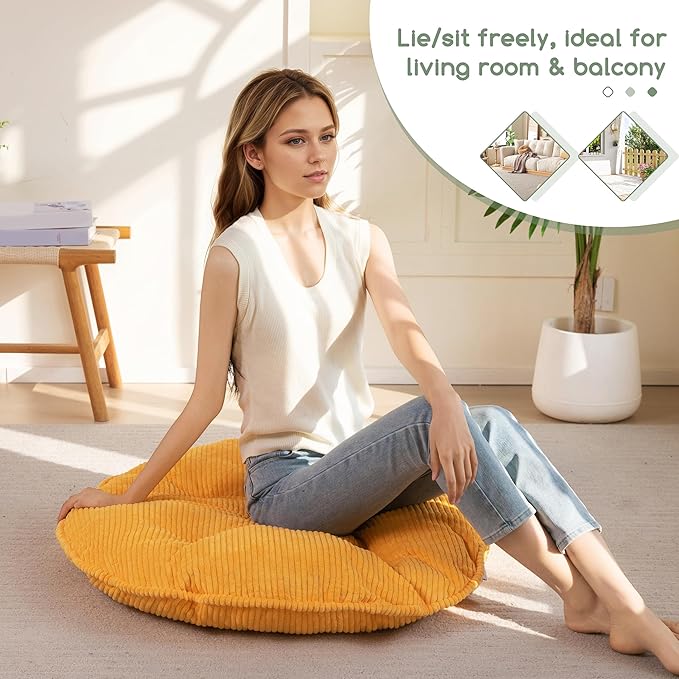 35" Washable Floor Pillow Cushion for Adults, Meditation Cushion Pillow, Extra Large Round Floor Sitting, Removable Tufted Corduroy Cover, for Tatami Living Room or Yoga, Orange, Machine Washable
