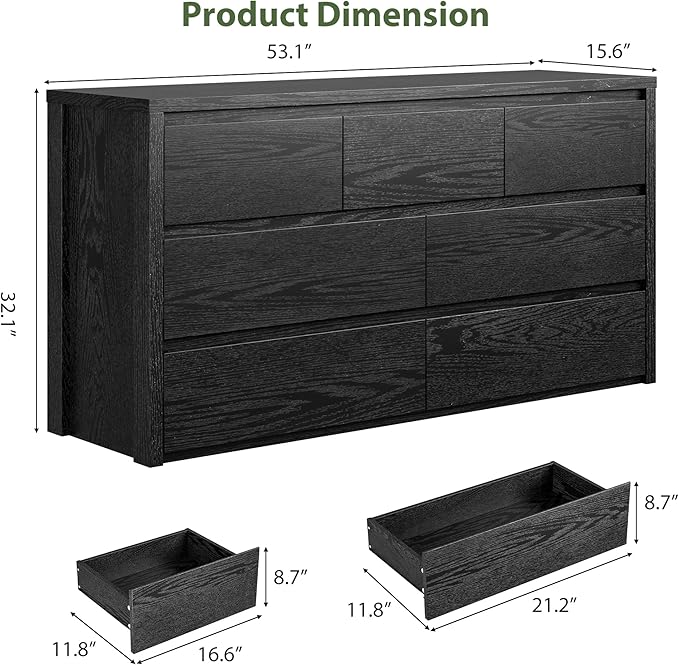 GarveeHome 7 Drawer Dresser for Bedroom, Wide Modern Chest of Drawers, Large Wood Dresser Wooden Storage Organizer for Living Room, Hallway Entryway