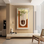 LED Sandstone Wall Decor, 3D Wall Art Sculpture, Simulated Green Plants, Glass Vase & Remote Control 3 Color Light for Living Room, Bedroom, Corridor(Light Coffee,41.4 * 23.6in)