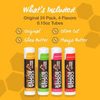 Nature's Bees Cocoa Butter Lip Balm Moisturizer, 24 Pack - 4 Flavors, Original, Shea Butter, Mango Butter, & Olive Oil, Made with Coconut Oil, Beeswax, Vitamin E and Aloe, 0.15 oz - Packaging May Vary