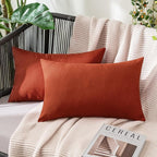 MIULEE Pack of 2 Decorative Outdoor Solid Waterproof Throw Pillow Covers Faux Linen Garden Farmhouse Cushion Cases for Summer Patio Tent Balcony Couch Sofa 20x12 Inch Burnt Orange