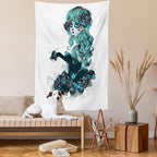 Ambesonne Skull Tapestry, Vintage Sugar Shape Girl Day of the Dead Bride Dark Color Roses Graphic, Fabric Wall Hanging Decor for Bedroom Living Room Dorm, 30" X 45", Petrol Blue White