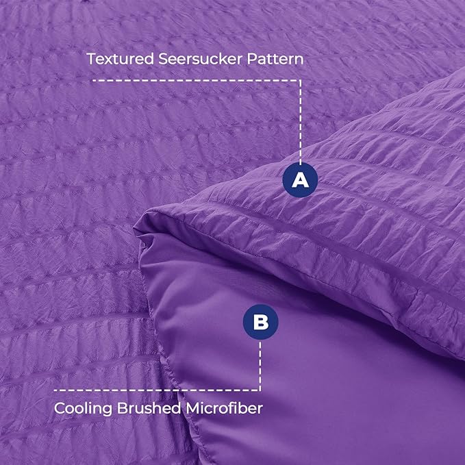 HYMOKEGE Dark Purple California King Comforter Set Seersucker 7 Pieces, All Season Luxury Bed in a Bag for Bedroom, Bedding Set with Comforter, Sheets, Pillowcases & Shams