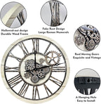 The B-Style Large Real Moving Gears Wall Clock 30 inch Rustic Retro Industrial Farmhouse Wood Clock Oversized Decorative Vintage Wall Clocks for Living Room (Desert Beige and Bronze)