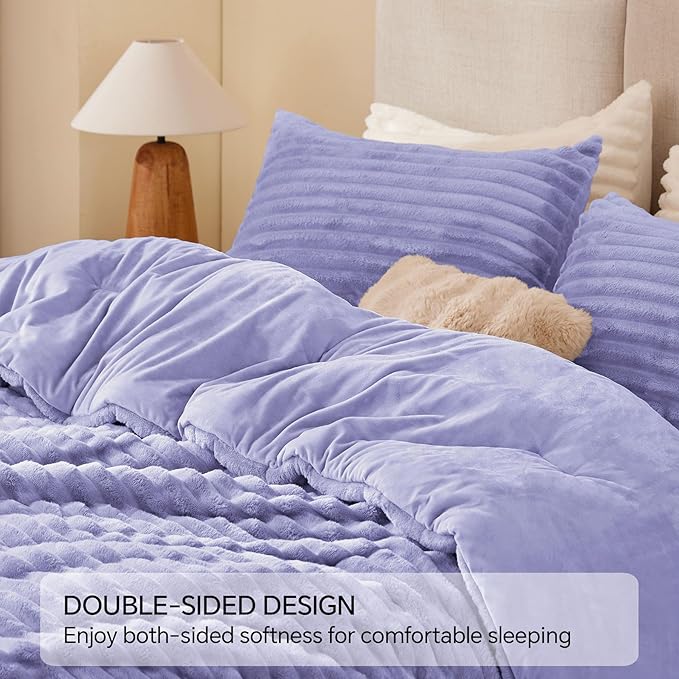 BEDELITE Fleece Twin Comforter Set -Super Soft & Warm Fluffy Lavender Bedding, Luxury Fuzzy Heavy Bed Set for Winter with 1 Pillow case