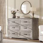 GAOMON Farmhouse 6 Double Drawers Dresser for Bedroom, 47.2'' Wide Chest of Drawer, Wooden Horizontal Dresser with Metal Handles and Stable Base, Modern Cabinet for Bedroom, Living Room, Grey