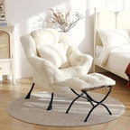 Lazy Chair with Ottoman, Large Lvory Lounge Accent Chair with Ottoman and FA Throw Pillow, Comfy Plush Reading Chair for Living Room Bedroom Dorm Room Office Apartment Relaxing Use