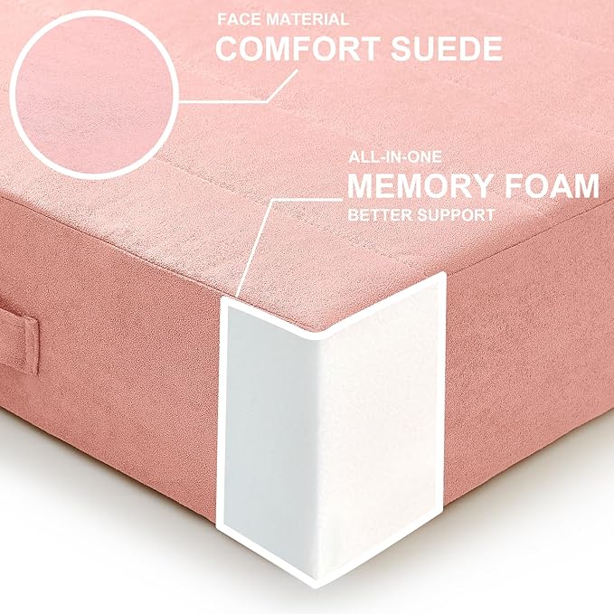 2 Pcs High Density Foam Floor Pillow - Upgraded Large Pillows Seating for Adults - Outdoor Floor Cushion with Soft Tufted Cover - Yoga Pillows for Sitting On Floor - 22 Inch Pink