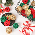 DomeStar 24PCS Christmas Decorative Balls for Bowl Centerpiece, 2 Inch Rattan Balls Bowl Fillers Decor, Wicker Twig Orbs Spheres, Home Vase Table Xmas Tree Hanging Decor(Red and Green)