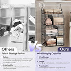 SWTYMIKI Hanging Closet Organizer Storage - 4 Tier Metal Stackable Hanging Closet Shelves with Dividers and S Hooks, Foldable Clothes Shelves for Clothes, Pants, Shoes, Coat, Hats Clutches Accessories