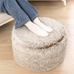 Stuffed Ottoman with Modern High Density Foam Faux Fur Pouf Stool Round Foot Stool Cushion Storage Ottoman 20 * 12''Floor Pouf Ottoman Foot Rest for Living Room (Snow Coffee)