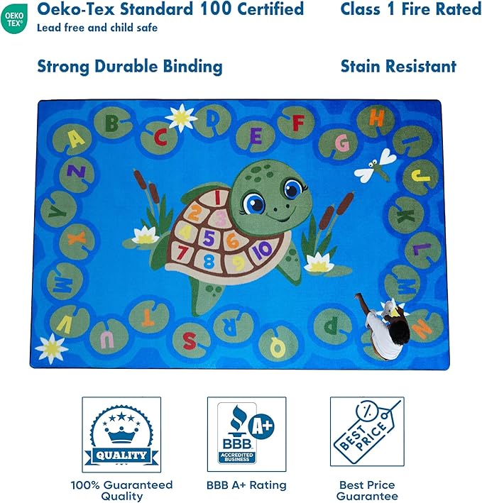 KIDCARPET.COM Turtle Pond Circle Time Rug 7'6"x 12' Rectangle, Educational Classroom Rug, Kids Learning Play Mat | Area Rug for Bedroom or Playroom