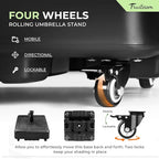 FRUITEAM 155lb Capacity Fillable Portable Umbrella Base with Wheels,Patio Umbrella Base Heavy Duty, Square Market Stand for Patio,Outdoor w/ 4 Wheels, 2 Knobs, Suitable for 6-12 ft Outdoor Umbrella