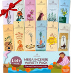 Natural Incense Sticks Mega - Variety Pack (144 Insence-Sticks Bulk, 12 Aromas) Clean No Charcoal, Made from Upcycled Flowers | Organic Incense Stick Non Toxic (Slow Burn, Longlast)