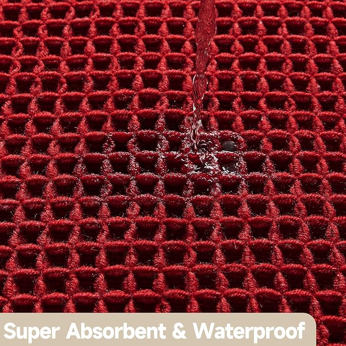 Waffle Bath Mat, Boho Bathroom Rugs Non Slip Washable Super Absorbent Quick Dry Bath Mat Farmhouse Bathroom Decor, 24"x16" Burgundy