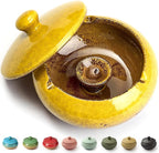 Ashtray with Lid for Outside Patio, Windproof Ash tray, Ceramic Smokeless Ashtray for Outdoor Home Office Tabletop Patio Outdoor Balcony, Yellow