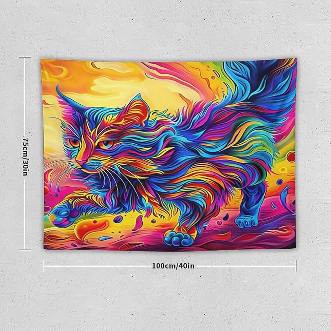 VUMIVI Colorful Cat Tapestry Pet Oil Painting Print Rainbow Colorful Abstract Art Pattern Tapestry Wall Hanging for Living Room Bedroom Dorm Classroom Aesthetic Decor W40xL30in