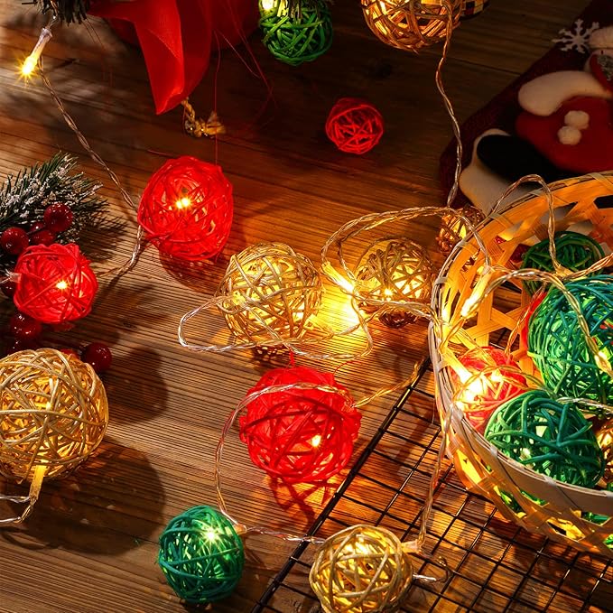 Patelai 72 Pcs Wicker Rattan Balls Decorative Balls for Vase Centerpiece Bowls Orbs Filler for Spring Summer Craft Home Decor, 4 Sizes (Red, Green, Gold)