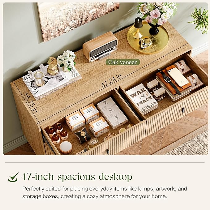 6 Drawer Dresser,47" Wide Mid Century Chest of Drawers,Wooden Bedroom Drawer Dresser with 6 Storage Drawers for Bedroom,Living Room,with Anti-Tipping Device,Warm Wood
