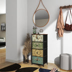 Tohomeor Small Dresser for Bedroom with Retro Flower Narrow Drawers Slim Chest of Drawers Skinny Nightstand Sofa End Table for Living Room Entryway Closet Storage (Multi, 4 Drawers)