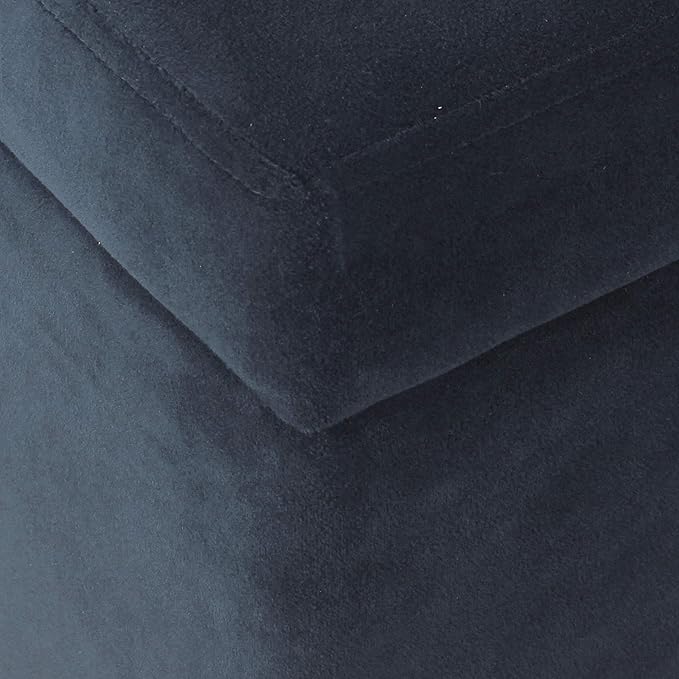 HomePop Large Upholstered Rectangular Storage Ottoman Bench with Hinged Lid, Navy