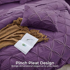 Sasttie Full Size Comforter Set, 7-Piece Bed in a Bag Double, Pintuck Bedding Set for All Season, Includes Comforter, Flat Sheet, Fitted Sheet, Pillowcases and Pillowshams, Grape Purple