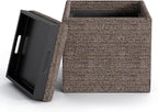 SIMPLIHOME Rockwood Cube Storage Ottoman with Tray - 17 inch Wide Upholstered Tweed Look Fabric Square Storage Ottoman in Mink Brown, Contemporary Cube Ottoman for Living Room with Serving Tray
