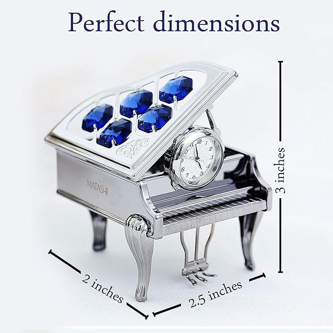 Matashi Silver Plated Vintage Piano Desk Clock – Shelf, Desktop & Tabletop Décor w/Luxury Gift Box – Unique Gift for Mom, Wife, Grandma on Christmas, Valentine’s Day & Mother’s Day