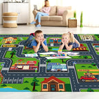 Kids Car Playmat, Kids Rug for Playroom Car Mat Town City Road Traffic Rugs, Play Mat for Floor, Extra Large Boys Kid Car Track Play Rug (Style Four, 110.2 X 78.7 INCH)