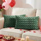 FUTEI Dark Green Decorative Throw Pillow Covers 12x20 Inch Set of 2,Soft Solid Rose Swirl Textured Lumbar Pillow Case,Valentine's Day Decor for Couch Living Room