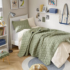 Comfort Spaces Twin Quilt Set Modern Reversible Ogee Coverlet Twin Bedding Set Cozy Quilted Winter Layer, All Season Lightweight Soft Twin Size Quilt, Kienna, Twin/Twin XL Olive Green 2 Piece