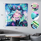 HOUHUANG Hanging paintings, blacklight tapestry, murals, and decorative paintings, fluorescent anime, cartoons, polyester material (59 "x 59") for families, bars, and outdoor parties (Halloween Girl)