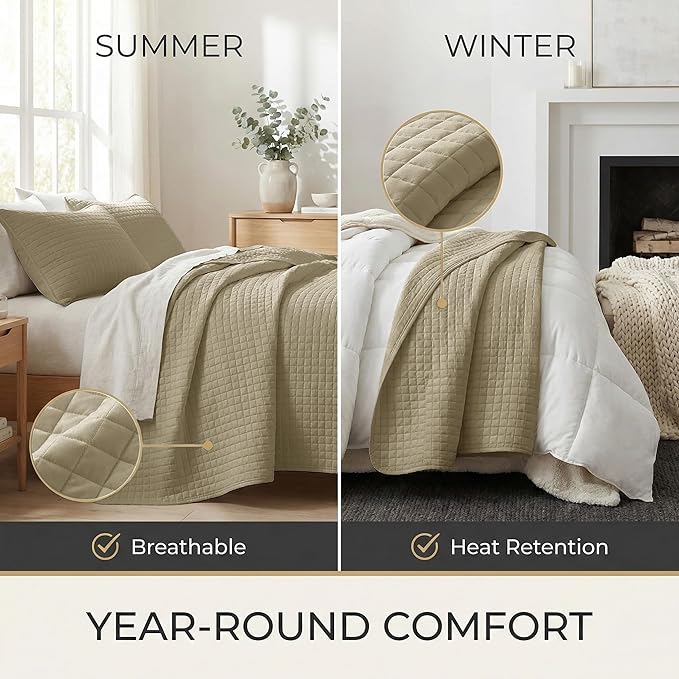 Southshore Fine Living, Inc. Twin Quilt Bedding Set, Soft Brushed Microfiber Taupe Quilts, Twin/XL Coverlet Bedspread, Wrinkle & Pet Hair Resistant Bedding with 1 Pillow Sham, Taupe