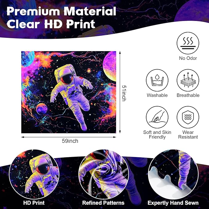 NYZE Astronaut Space Tapestry for Bedroom, Glow in the Dark Room Decor Wall Tapestries, Cool Galaxy Planet Wall Hanging, Wall Hanging for Men Guys Gamer Room Dorm Living Room 59X51in
