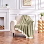 CozeCube Super Soft Fullfy Microfiber Reversible Knitted Blankets, Warm Cozy Fuzzy Plush Throw, Olive Green and White Melange Throw Blanket for Couch Bed Sofa, 60" x 80"