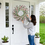 Wreaths for Front Door, 24 Inch Spring/Summer Front Door Wreath, Colorful Paper Flower Wreath for All Seasons for Indoor Home Wall Window Office Wedding Farmhouse Decor (Light Pink)