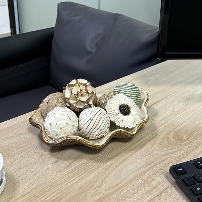 8 Pcs Decorative Balls for Home Decor,2.36 Inch Woven Wicker Rattan Balls Twig Orbs Cotton Linen Decorative Ball for Vase Filler Jar Dough Bowl