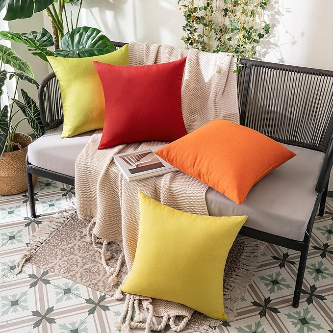 MIULEE Pack of 2 Decorative Outdoor Solid Waterproof Throw Pillow Covers Christmas Euro Sham Faux Linen Garden Farmhouse Cushion Cases for Summer Patio Tent Balcony Couch Sofa 24x24 Inch Red