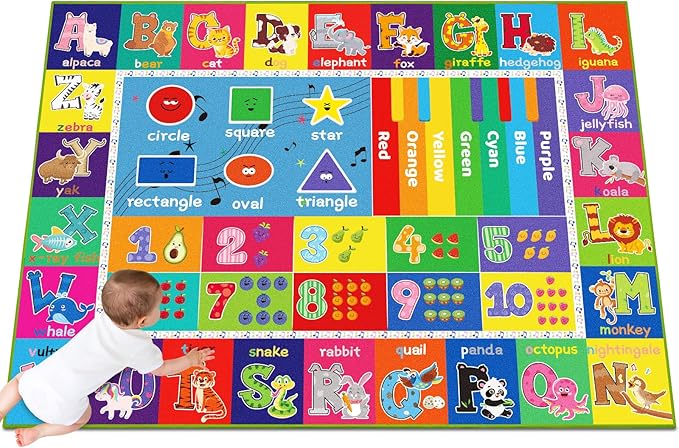 ABC Carpet, Kids Rugs for Playroom, Educational Play Mat for Kids, Preschool Rugs with ABC, Numbers, Animals Learning Mat for Bedroom Playroom Classroom Baby Toddler Children (Blue, 47.2X31.5 INCH)