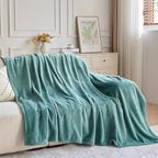 NEWCOSPLAY Super Soft King Blanket Light Teal Premium Silky Flannel Fleece Leaves Pattern Lightweight Bed Blanket All Season Use (Light Teal, King(90"x110"))