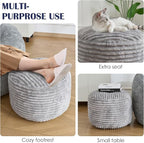 Round Pouf Ottoman,Corduroy Poufs with Memory Foam Filling for Foot Rest,Soft Footstool for Living Room,Office,20"x 17",Light Grey