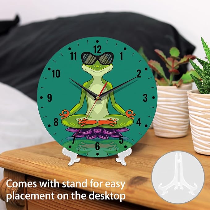 SPUNKER Wall Clock,Funny Frog Wall Clocks for Living Room Decor,Yoga Lotus Flower Kitchen Clocks Wall Battery Operated - 10 Inch Round Bathroom Wall Clock Silent Non-Ticking