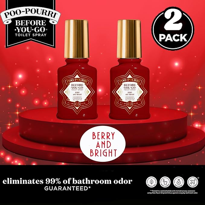 Poo-Pouri Before-You-Go Holiday Toilet Spray, Berry and Bright, 2 Fl Oz Pack of 2 - Cranberry, Cinnamon and Balsam Fir