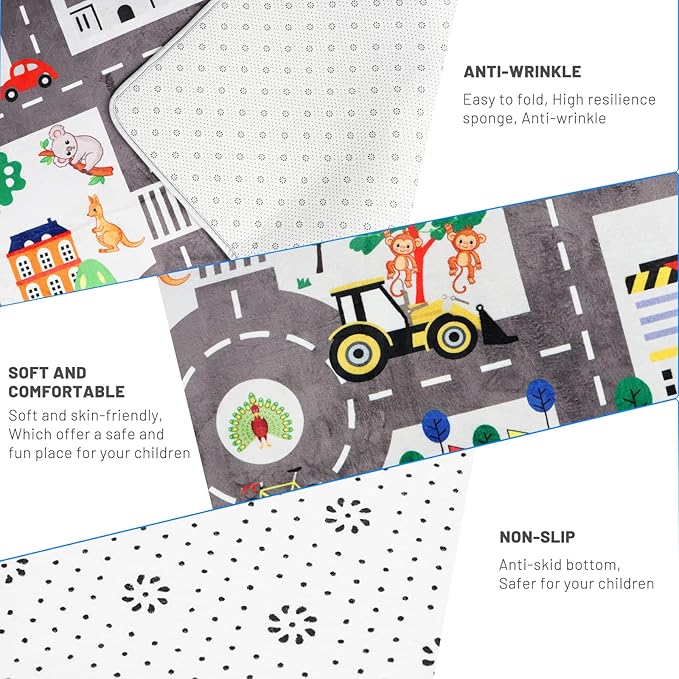 5x7ft Kids Town Road Play Rug - Car Playmat, Kids Rugs for Playroom Car Mat Town City Road Traffic Rugs, Extra Large Boys Kid Cars Track Play Rug (Style Five, 78.7X 59 INCH)