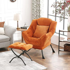 Tangerine Lazy Chair with Ottoman, Large Velvet Lounge Accent Chair with a Throw Pillow, Comfy Leisure Sofa Chair for Living Room Bedroom Dorm Room Office Apartment Reading Relaxing Use