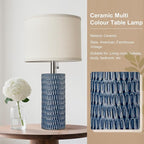 20.5" Modern Ceramic Table Lamps for Bedroom Set of 2, Bedside Lamps for Night Stands with Beige Lampshade, Farmhouse Table Lamp for Living Room Office Dorm, Blue