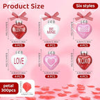 24pcs Valentines Day Ball Ornaments Set with Plastic Rose Petals 2.36 Inches Red Pink White Hanging Balls for Tree Wedding Home Anniversary Decor