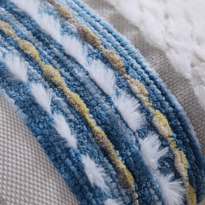 Boho Throw Pillow Covers 18x18 Set of 2 Farmhouse Decorative Couch Pillow Covers Neutral Accent Throw Pillows Covers Striped Outdoor Cushion Covers Square Textured Chenille Pillow Cases for Sofa Bed