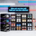 Pinkpum Upgraded Hard Shoe Storage Box 12 Pack X-Large Fit Size 12, Thicken & Sturdy Clear Plastic Stackable Shoe Organizer Box Closet, Sneaker Storage Display Case with Magnetic Door Black