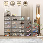 8 Pack XX Large Shoe Organizer, Heavy-Duty Hard Thicken Plastic Clear Stackable Shoe Storage Box Organizer for Closet, Space-Saving Shoe Rack Display Case Bin Containers for Sneakers, Grey